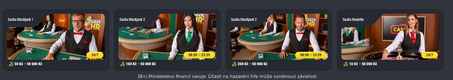 Sazka Live blackjack a Sazka Live ruleta